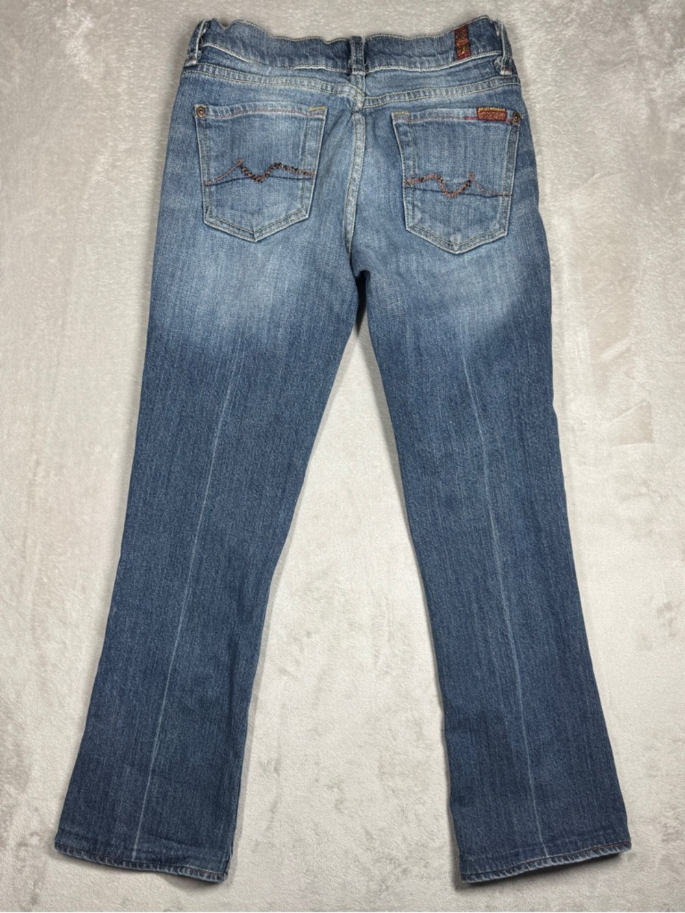 Y2K Vintage 7 For All Mankind Rhinestone Bootcut Cotton Blend Blue Jeans Size 27